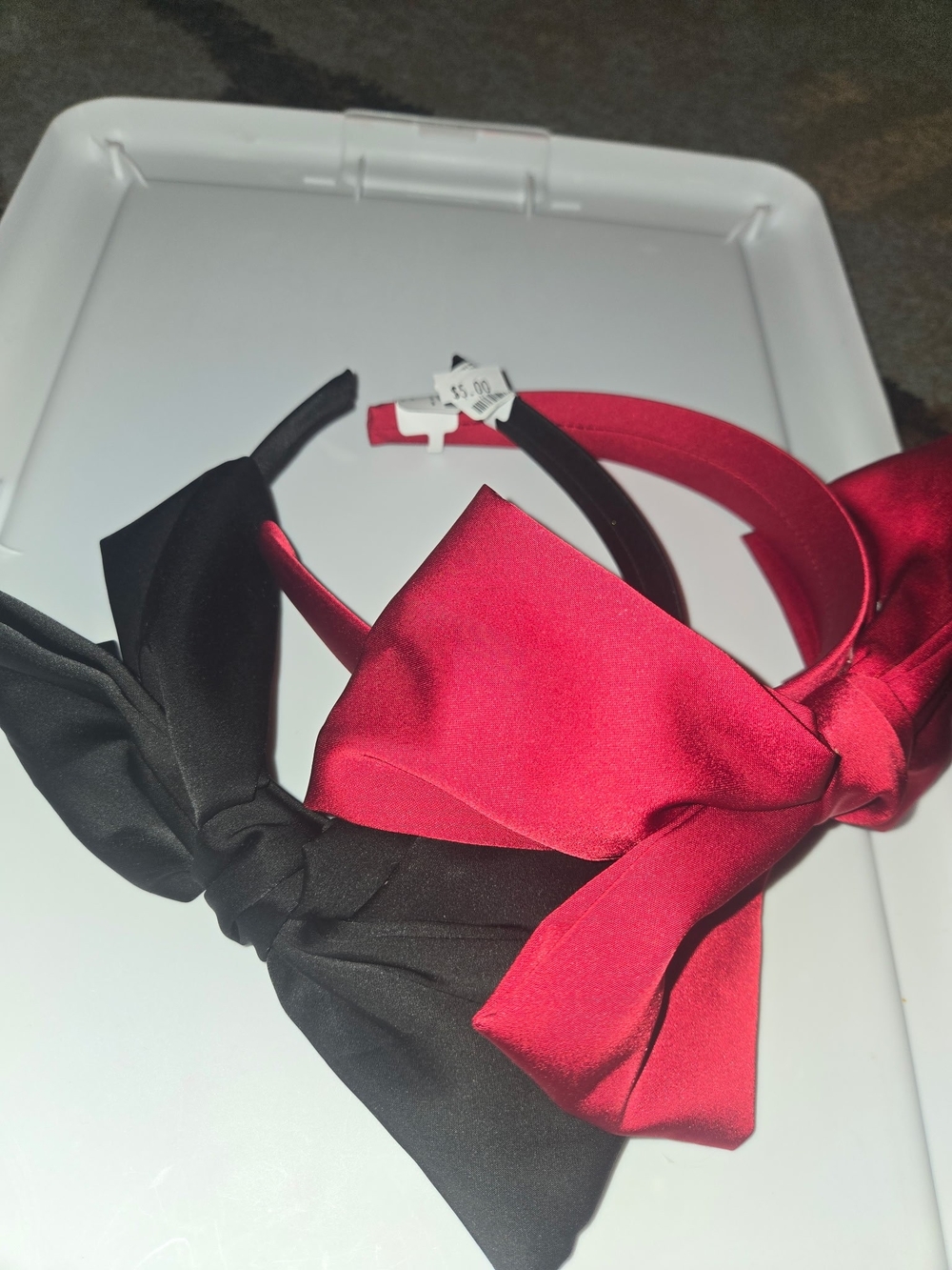Satin Bow Headband - Red and Black